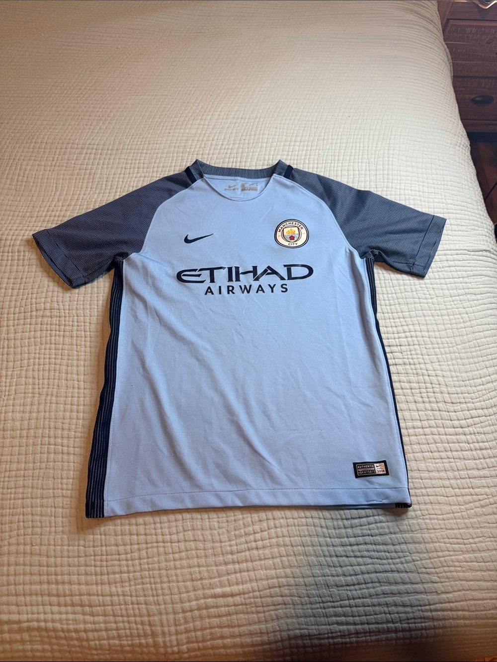 Nike Kids Light Blue and Gray Manchester City Football Jersey